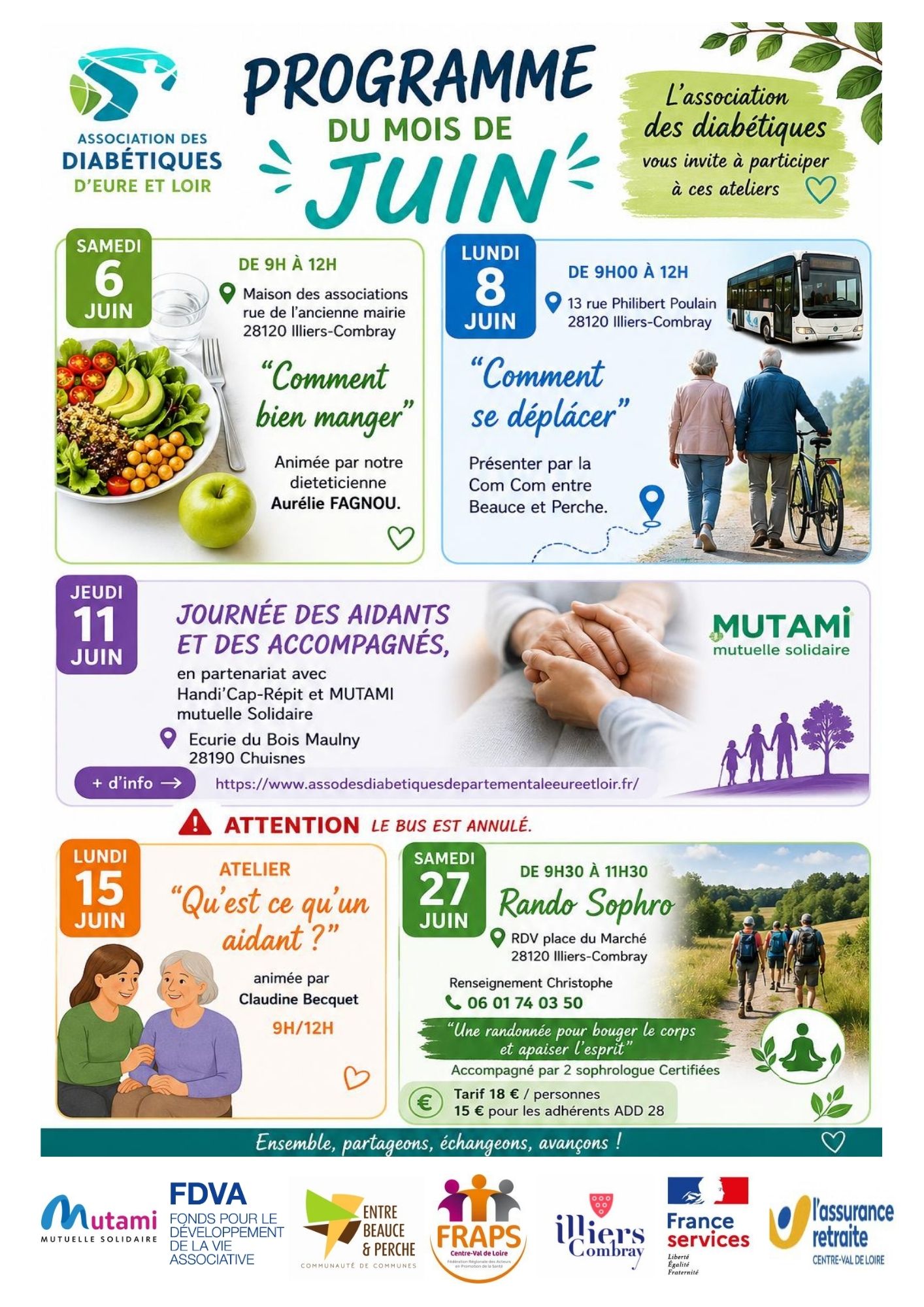 Association des diabétiques d’Eure-et-Loir : programme du mois de juin