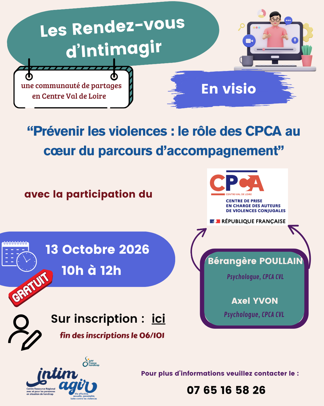 Rendez-vous INTIMAGIR CVL  » Prévenir les violences : comprendre le rôle des CPCA »